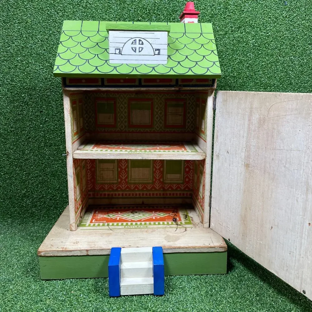 Antique Converse Wooden Dollhouse Lithograph 2 Story Porch Early 1900s Toy 13